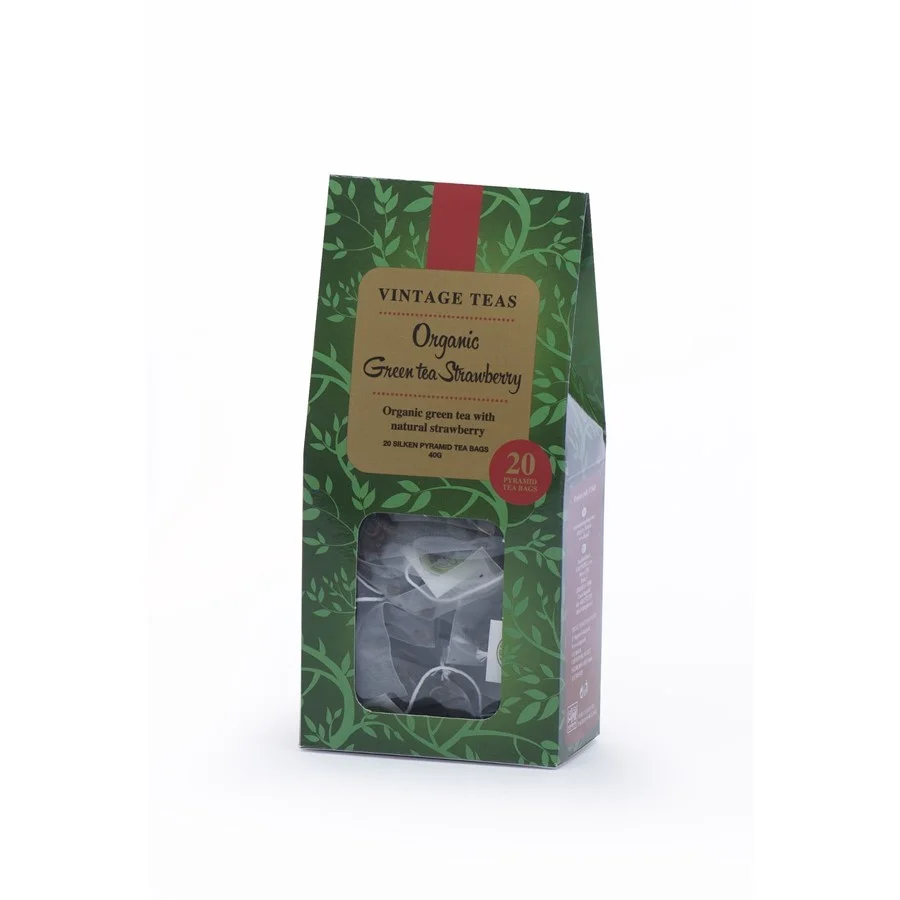 Vintage Teas Pyramid Organic био зеленый чай с клубникой в шелковых пирамидках 20шт. 40г