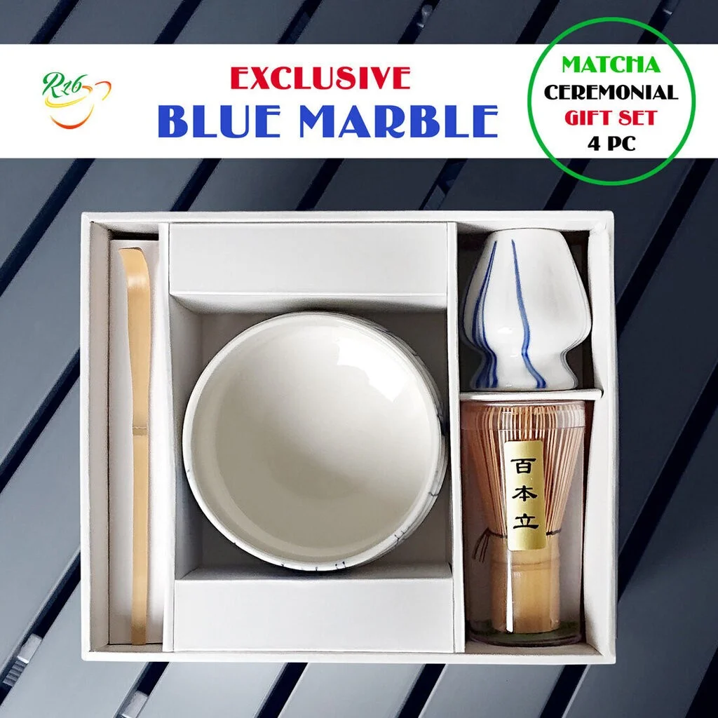 BLUE MARBLE - Eksluzīvs Matcha Komplekts, BMK4, MATCHA bļodiņa + Whisks (slotiņa) + spoon (karotīte) + Stand (turētājs)