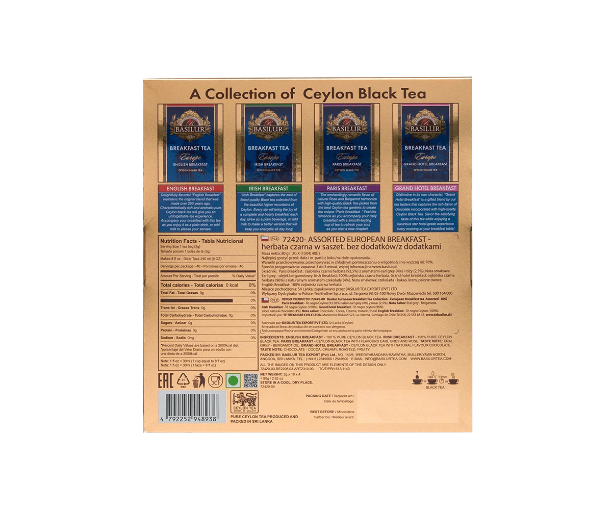 Melnā tēja EIROPAS BROKASTIS Asorti 40paciņas 80g Basilur