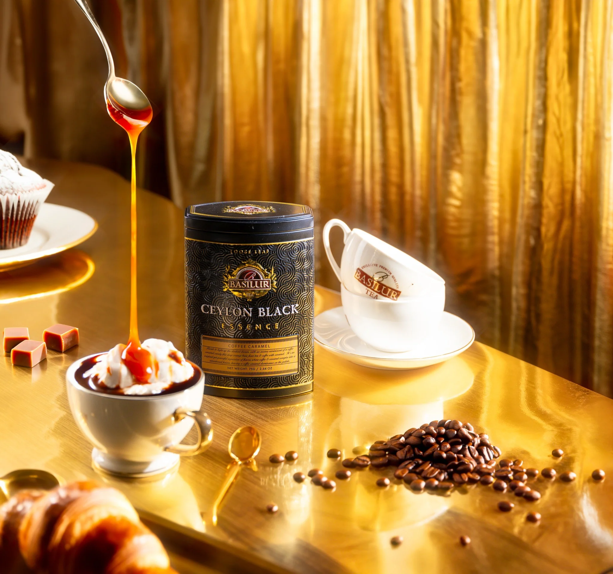 Melnā tēja BLACK ESSENCE COFFEE CARAMEL 100g metāla bundža Basilur