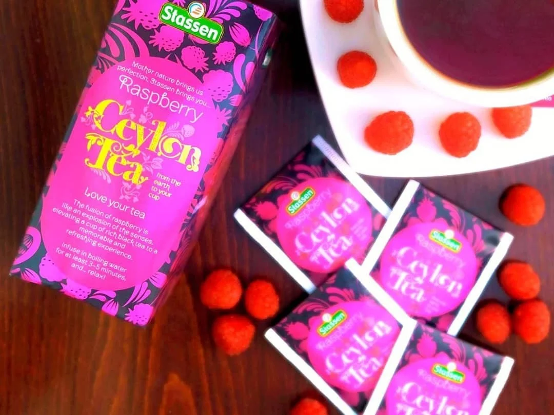 Stassen melna tēja ar aveņu aromātu 25 tējas maisiņi