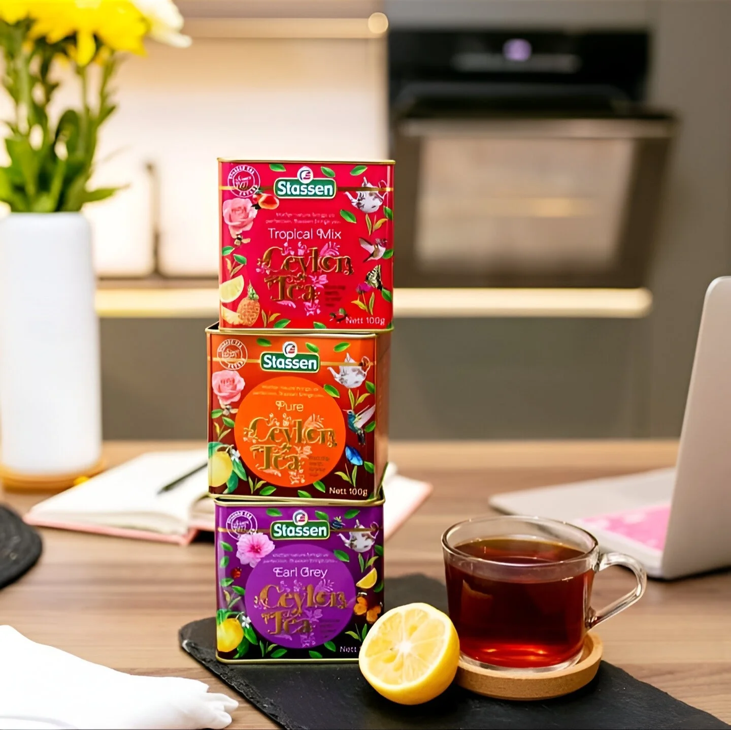 Stassen Earl grey tea melna tēja ar bergamotu 100g metāla skārdene