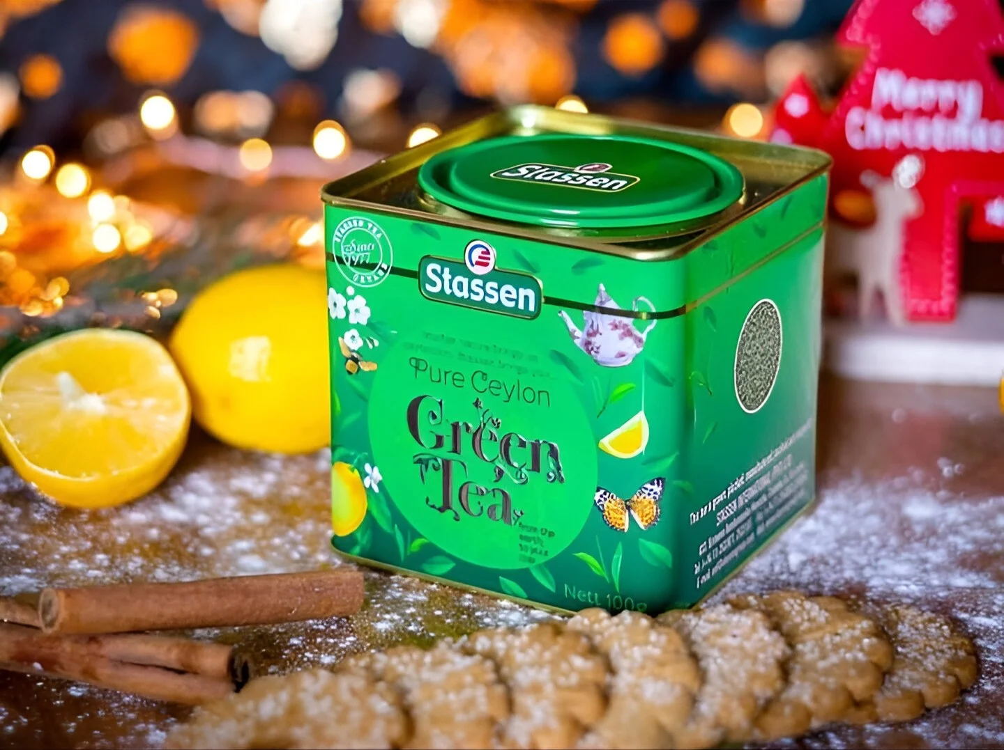 Stassen tīra Ceilonas zaļā tēja 100g metāla skārdene