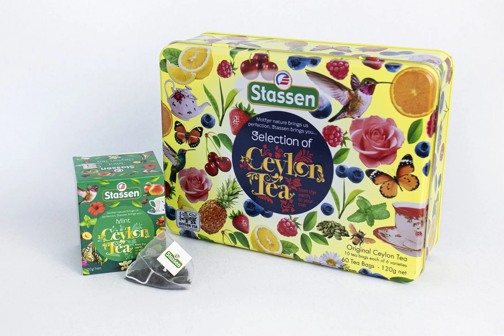 Stassen Yellow dažādu Ceilonas tēju ekskluzīva kolekcija piramīdās, 2g x 10 x 6, metāla skārda