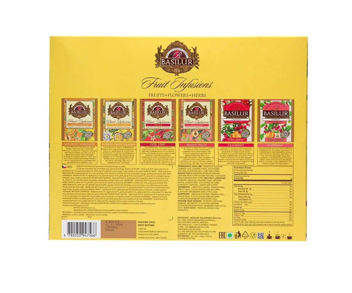Augļu tējas asorti Dāvanu iepakojumā 60 paciņas, 120g Basilur Fruit Infusions Vol III (kartona iepak.)