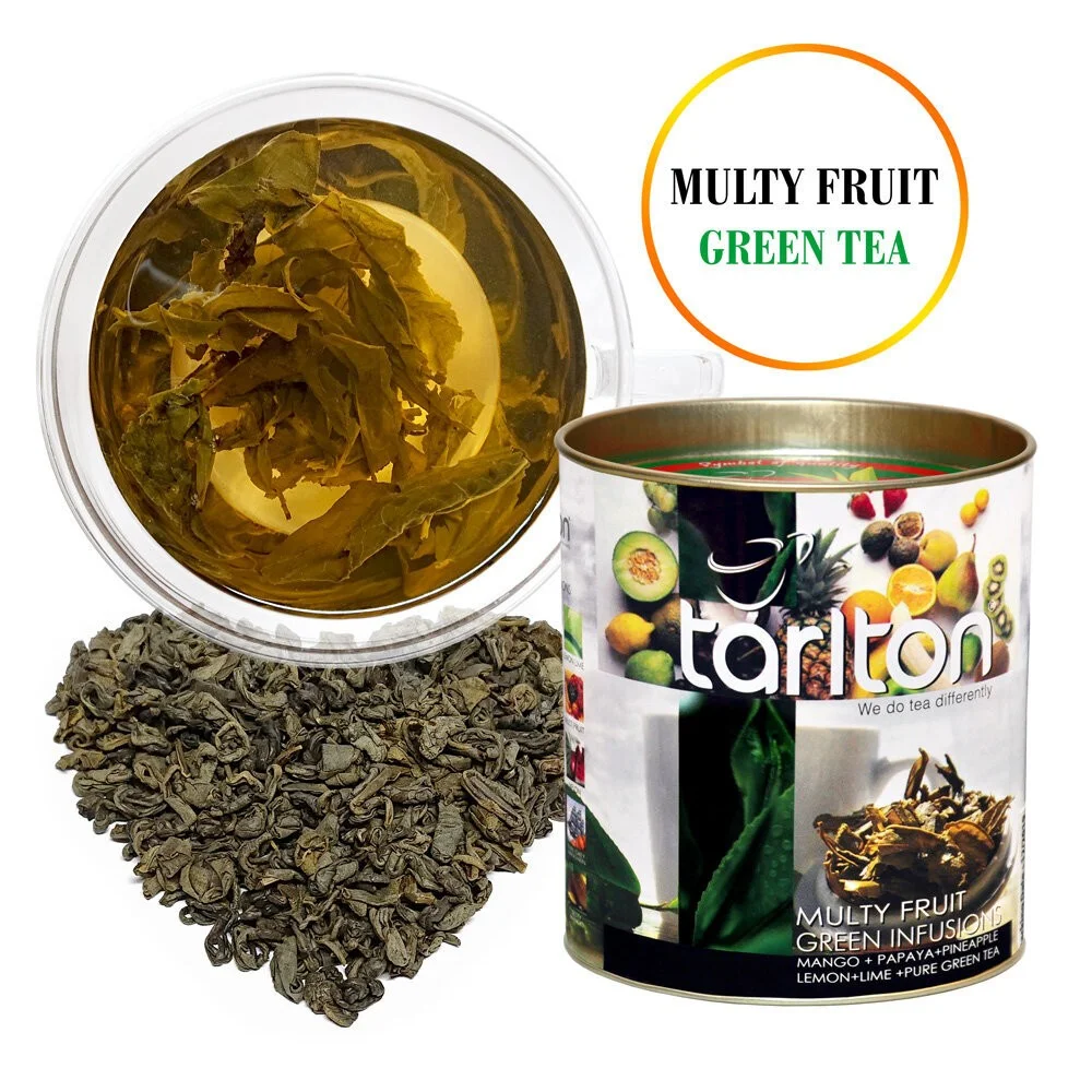 TARLTON Multyfruit Green tea, Multiaugļu Ceilonas Zaļā beramā lielo lapu tēja, 100g