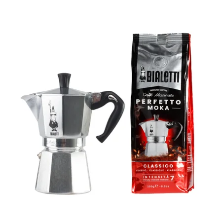Bialetti Moka Express 6 tases 270 ml kafijas aparats + Perfetto Moka Classico kafija 250g