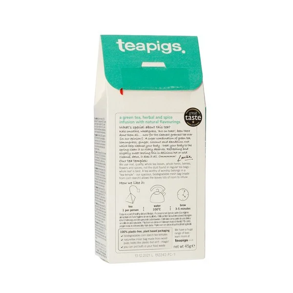 Teapigs Clean N Green Detox zaļā tēja piramīda maisiņā 15gab.