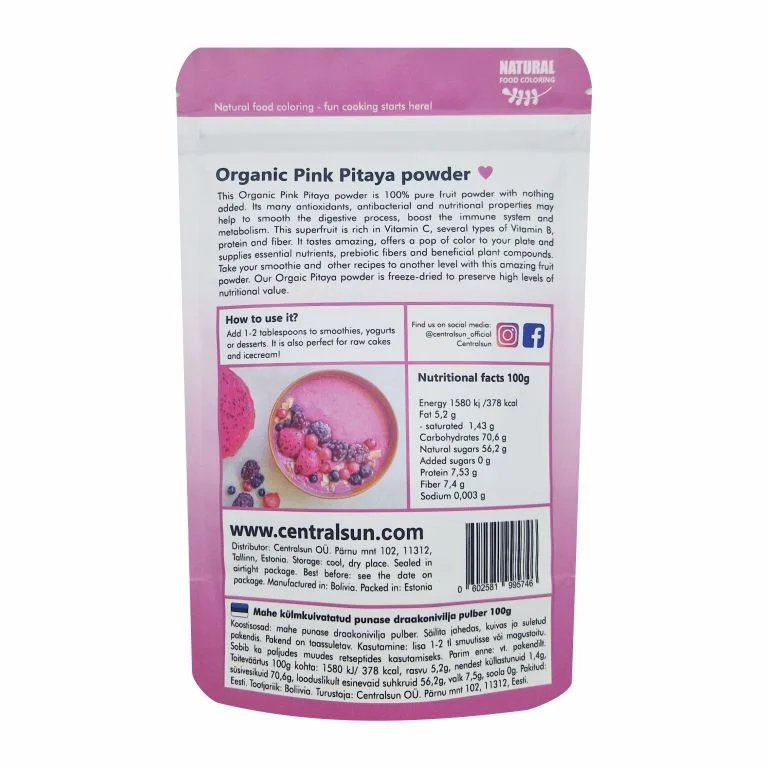 BIO Liofilizēts pitajas pulveris 100g Rozā matča
