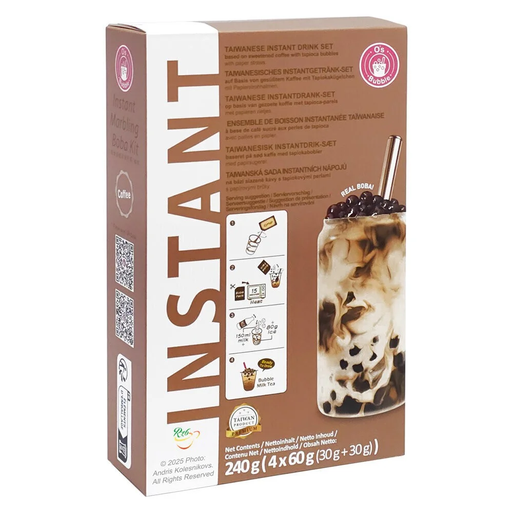 Набор для приготовления чая с пузырьками Bubble Tea со вкусом кофе на 4 персоны, Boba Kit, O's Bubble, 4x60 г