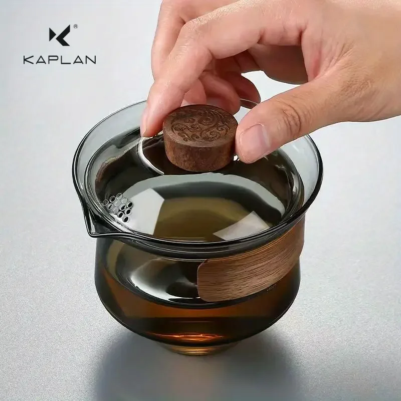 Stikla Gaivaņa karstumizturīga tējas krūze ar vāku ķīniešu tējai KAPLAN