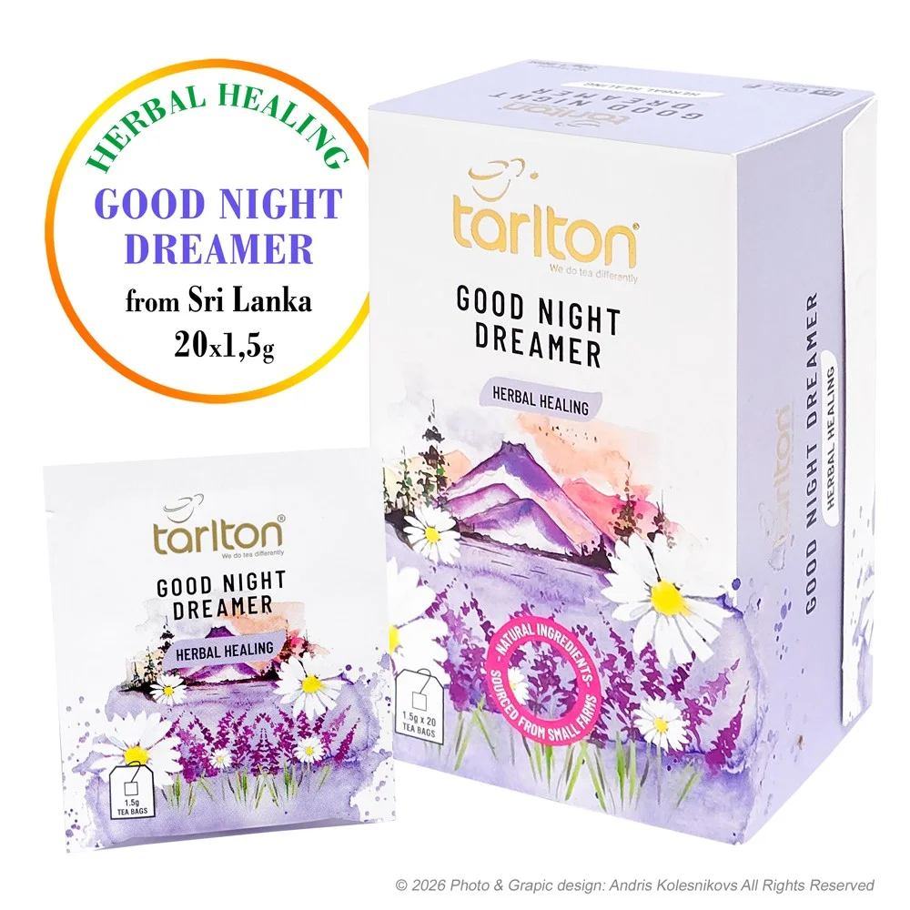 Tarlton GOOD NIGHT DREAMER zāļu tējas dzēriens paciņās, kumelīte un lavanda, 20 x 1,5 g