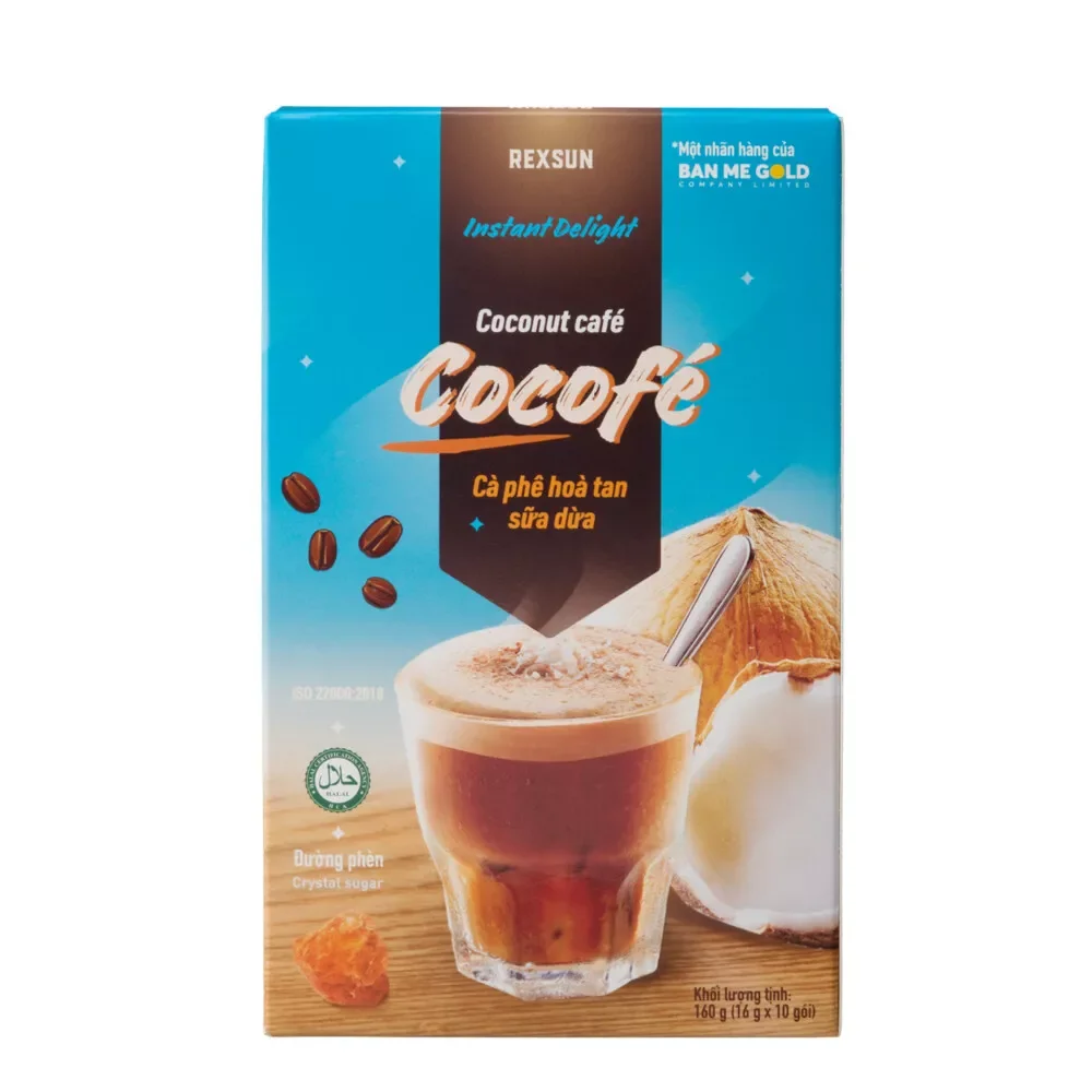 Вьетнамский растворимый кокосовый кофе REXSUN Cocofe 160 г (16 г x 10 шт.)