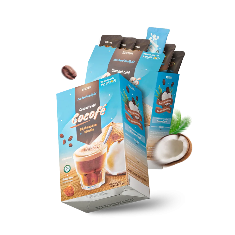 REXSUN Cocofe Vjetnamas šķīstošā kokoskrēma kafija 160G (16g x 10 gab.)