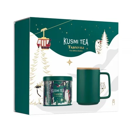 Подарочный набор «Царевна» от Kusmi Tea — БИО чёрный рассыпной чай 120 г и кружка с фильтром для заваривания и крышкой