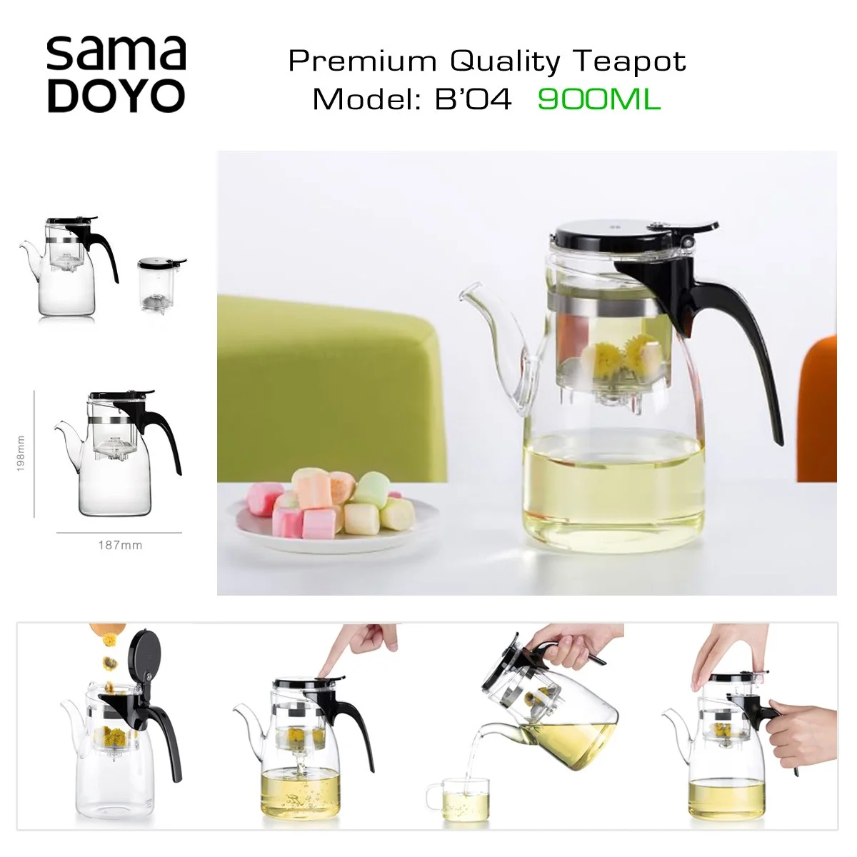 SAMADOYO Premium klases tējkanna B'04, 900 ml