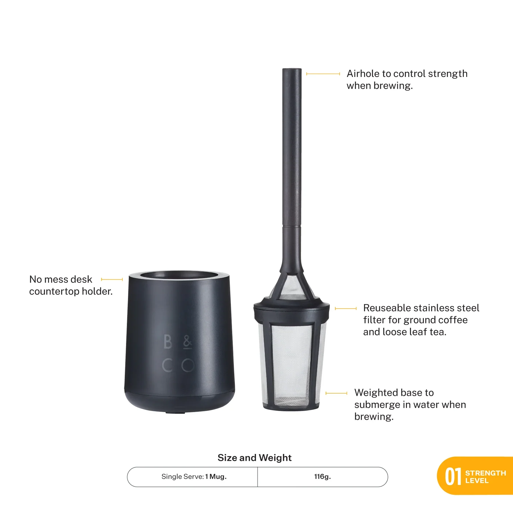 Barista Brew It Stick kafijas/tējas siets, melnais