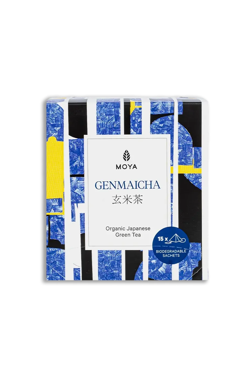 Японский листовой зеленый чай Moya Genmaicha в пакетиках 15 x 1,5 г БИО