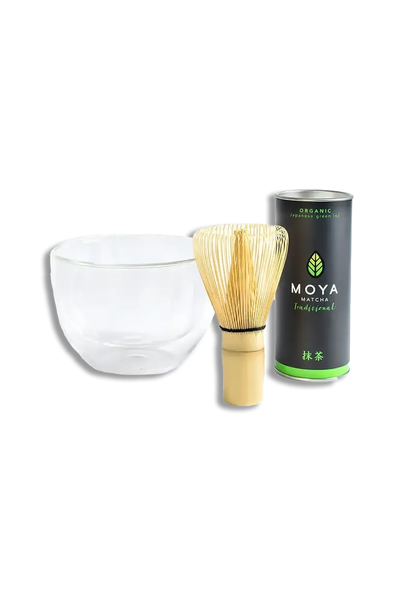 Moya Matcha Starter komplekts Traditional ar Stikla Krūzi - matča iesācējiem