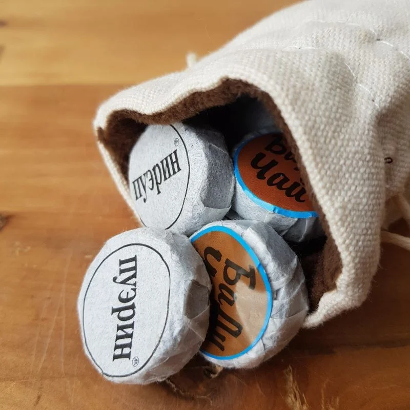 Nogatavinātas Pueras tabletes - PUERIN Shu puer, maisiņš 100 g 小沱茶