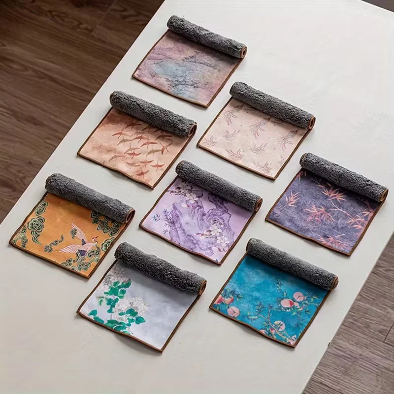 Absorbējošs audums, augstas klases biezs tējas dvielītis ķīniešu tējas ceremonijai, oranžs