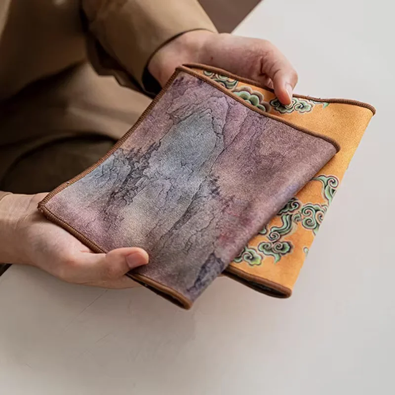 Absorbējošs audums, augstas klases biezs tējas dvielītis ķīniešu tējas ceremonijai, oranžs