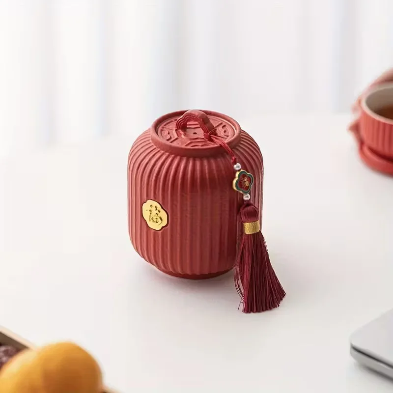 Китайская керамическая банка для хранения чая с откидной крышкой — круглая традиционная емкость для чая.