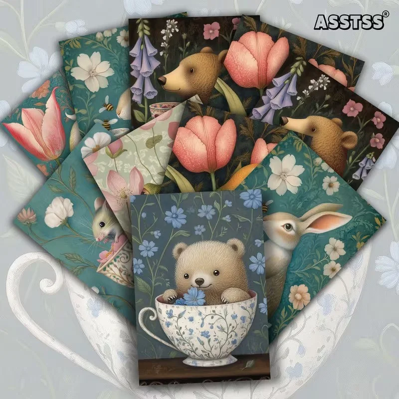 Открытка с изображением животного и чашки