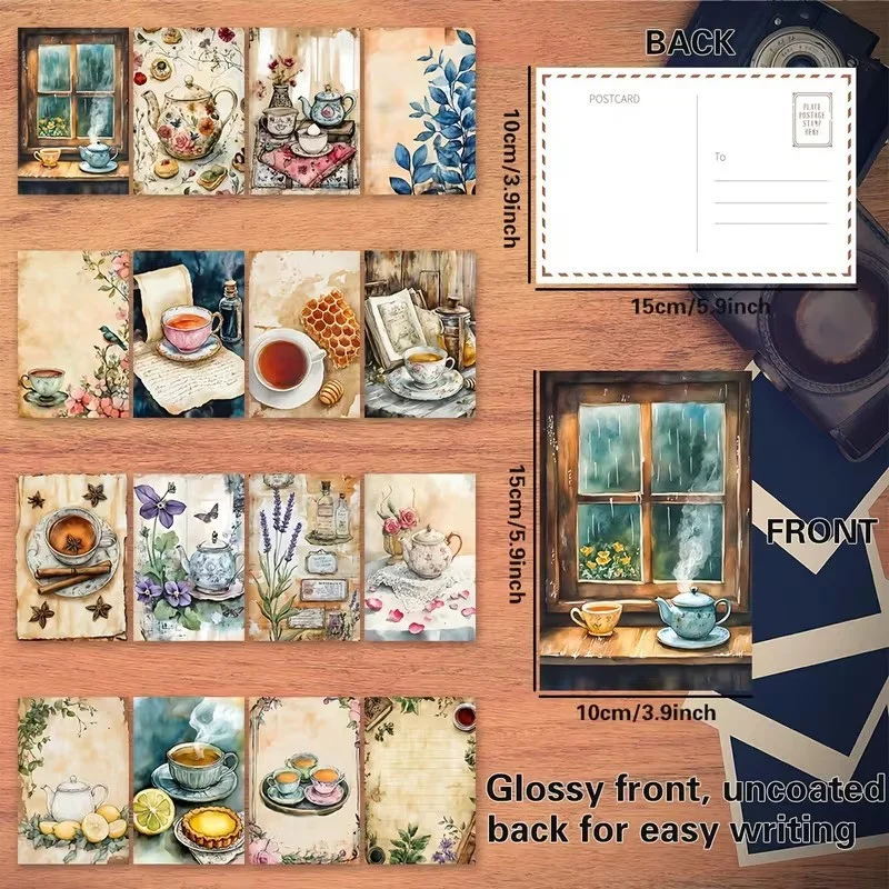 Vintāžas stila Kartiņa ar tasi/tējkannu