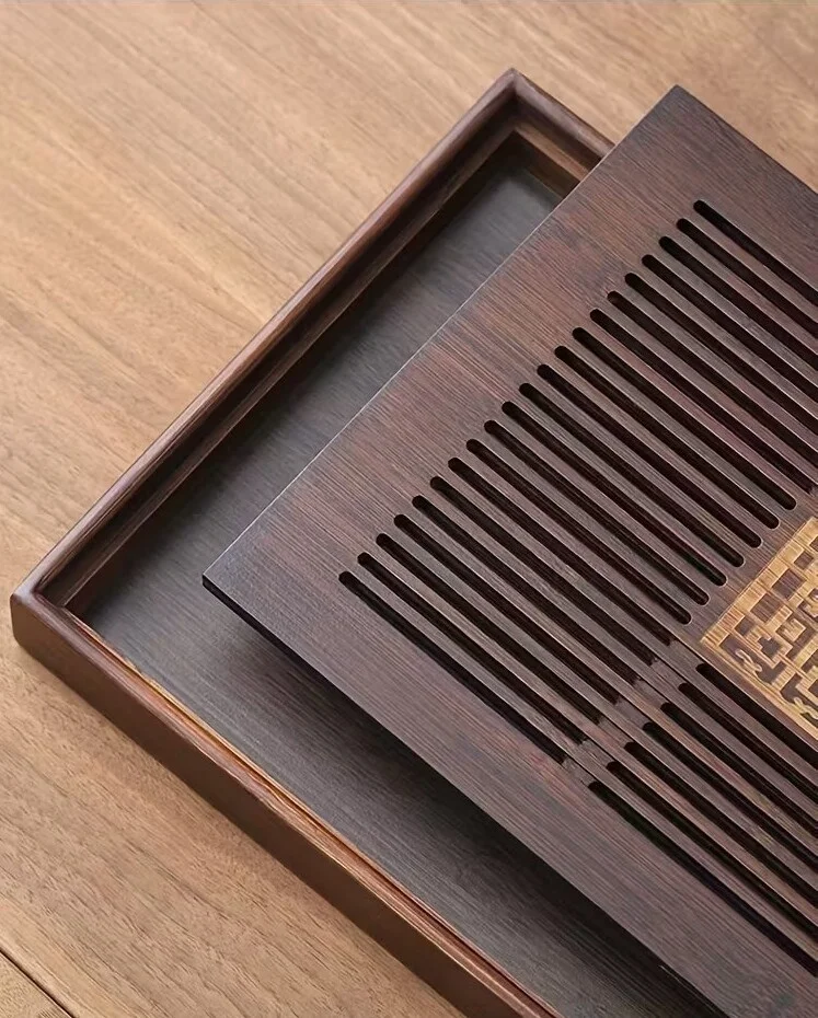 Neliela-vidējā Bambusa tējas paplāte - Gongfu tējas servēšanas paplāte "Laime piepilda pasauli"