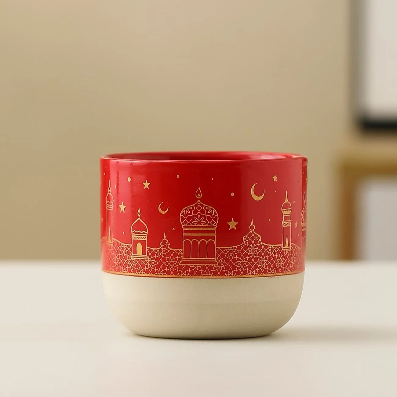 Керамическая кофейная чашка, в ближневосточном стиле, с узором в виде полумесяца и звезды, 230 мл красная