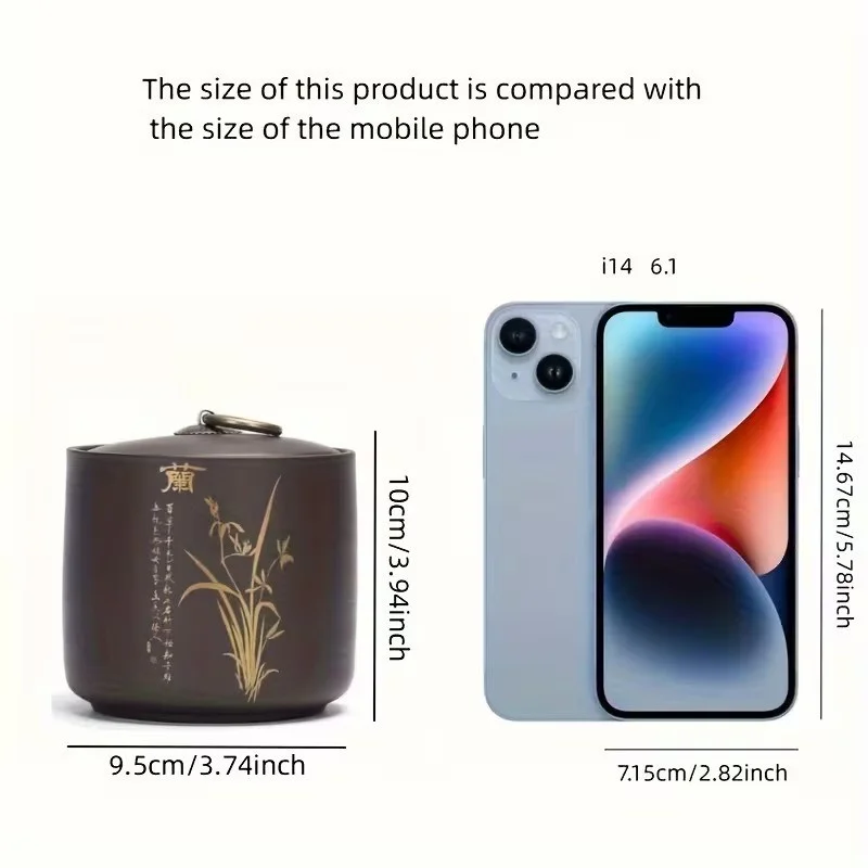 Ķīniešu keramikas uzglabāšanas burka ar atveramu vāku - apaļa tējas kanna "Plūmju zieds"