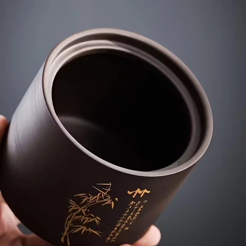 Ķīniešu keramikas uzglabāšanas burka ar atveramu vāku - apaļa tējas kanna "Plūmju zieds"