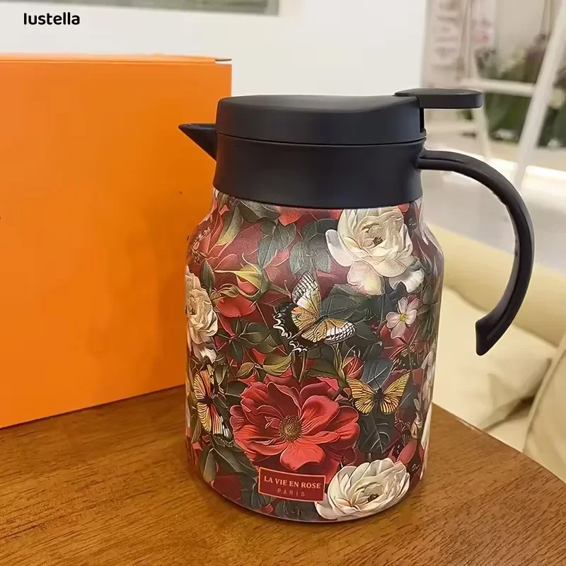 Термос-чайник из нержавеющей стали с отделением для чая и воды, 1000 мл, красный