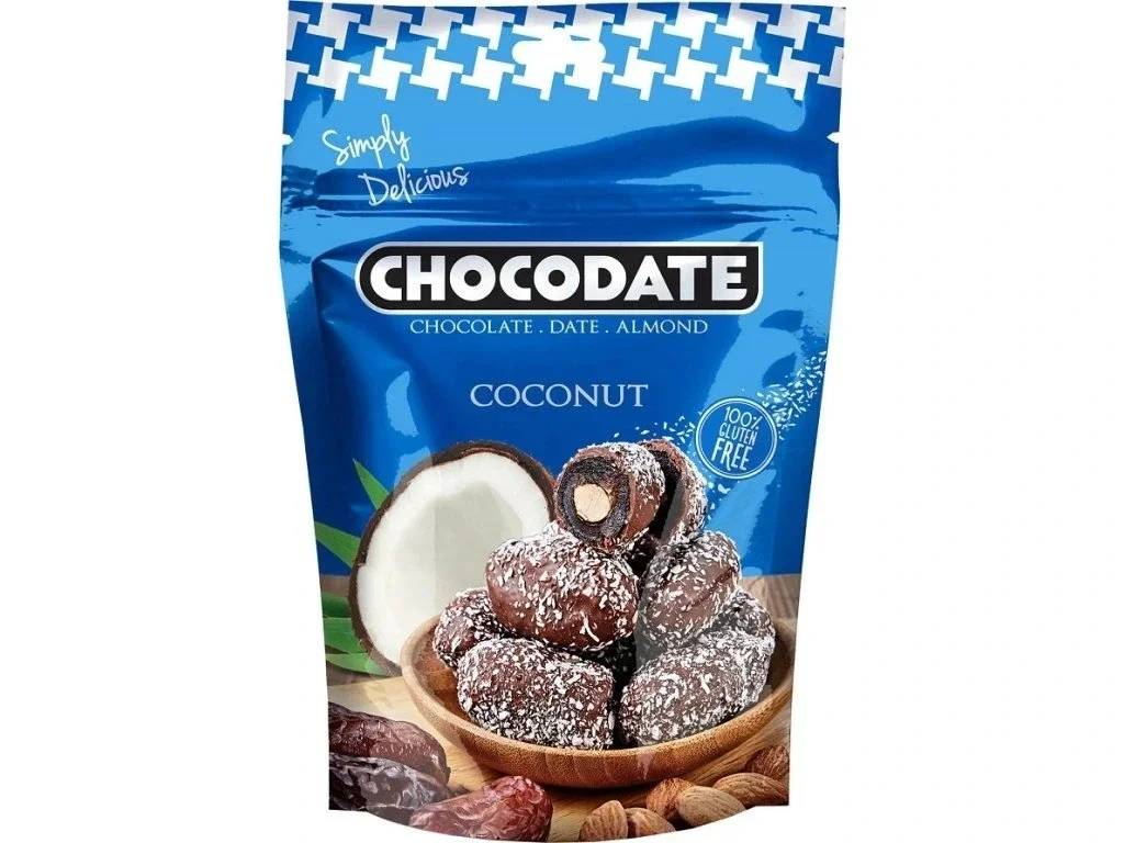 DUBAI Chocodate – финики в шоколаде с миндалем, в кокосовом шоколаде, 90 г