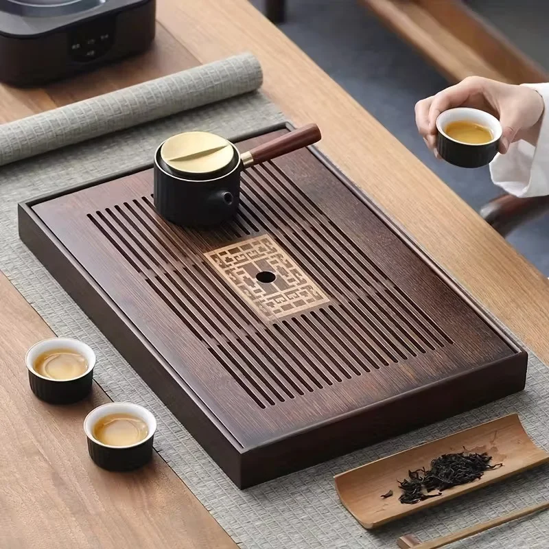 Liela Bambusa tējas paplāte - Gongfu tējas servēšanas paplāte "Laime piepilda pasauli"