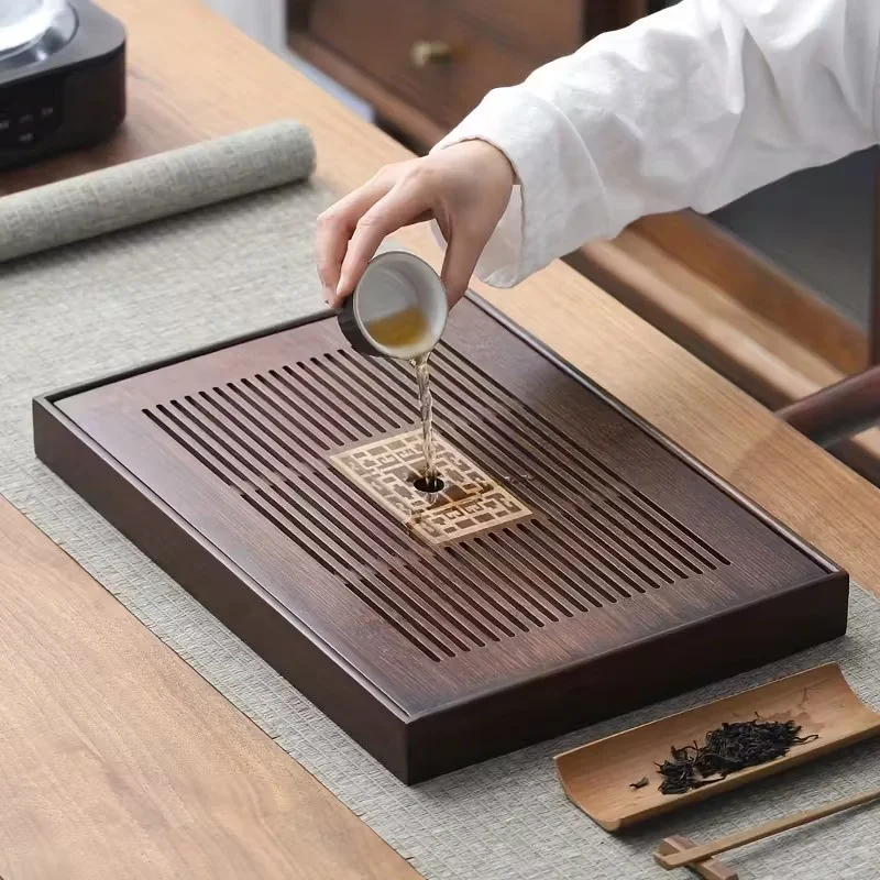 Liela Bambusa tējas paplāte - Gongfu tējas servēšanas paplāte "Laime piepilda pasauli"