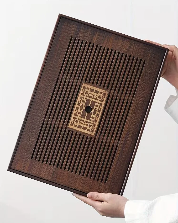 Liela Bambusa tējas paplāte - Gongfu tējas servēšanas paplāte "Laime piepilda pasauli"