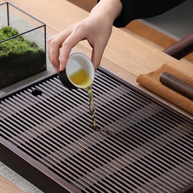 Liela Bambusa tējas paplāte - Gongfu tējas servēšanas paplāte ar tumšas koksnes imitācijas galu