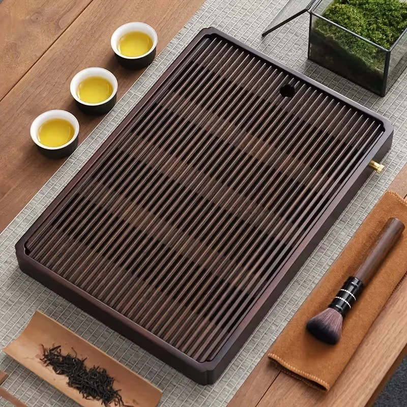 Большой Gongfu Бамбуковый чайный поднос для чая с торцом из темного дерева