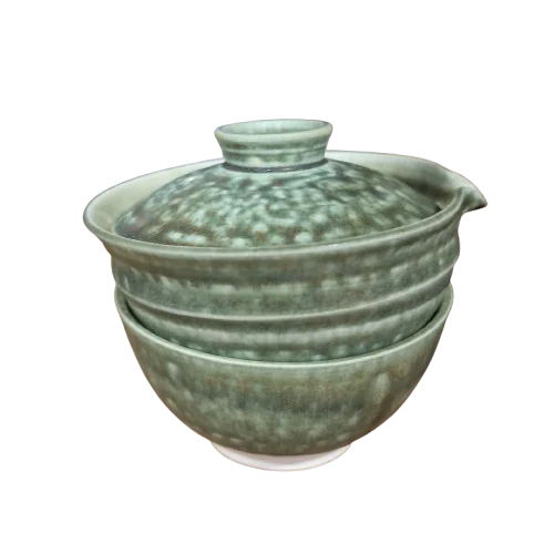 Комплект для чайной церемонии из глины Zhong - Гайвань и чашка, ручная работа, Зеленый
