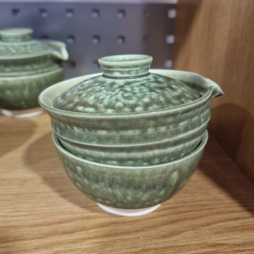 Zhong māla tējas ceremonijas komplekts - Gaivaņa un krūze, roku darbs, Zaļš