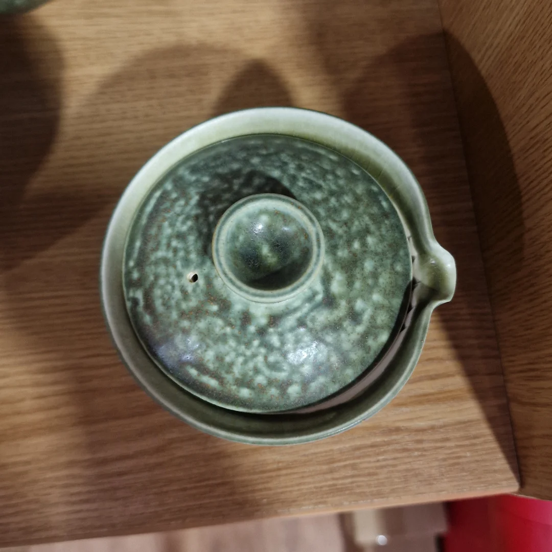 Zhong māla tējas ceremonijas komplekts - Gaivaņa un krūze, roku darbs, Zaļš