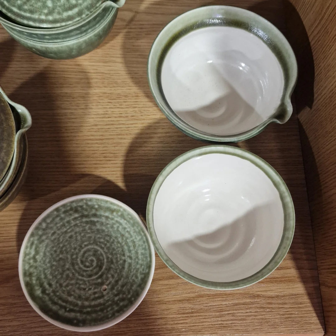 Zhong māla tējas ceremonijas komplekts - Gaivaņa un krūze, roku darbs, Zaļš