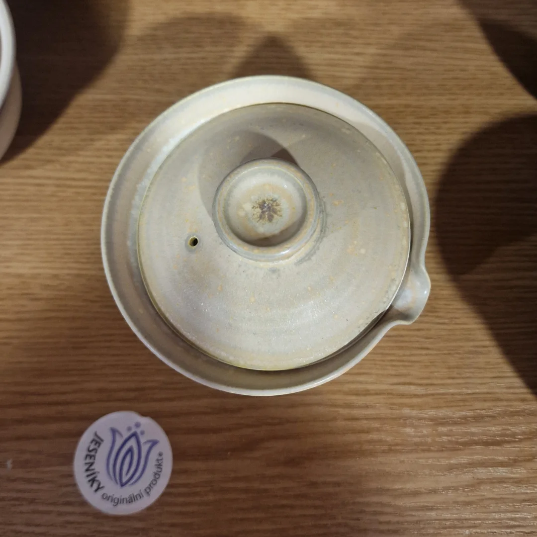 Zhong māla tējas ceremonijas komplekts - Gaivaņa un krūze, roku darbs, Bēšs