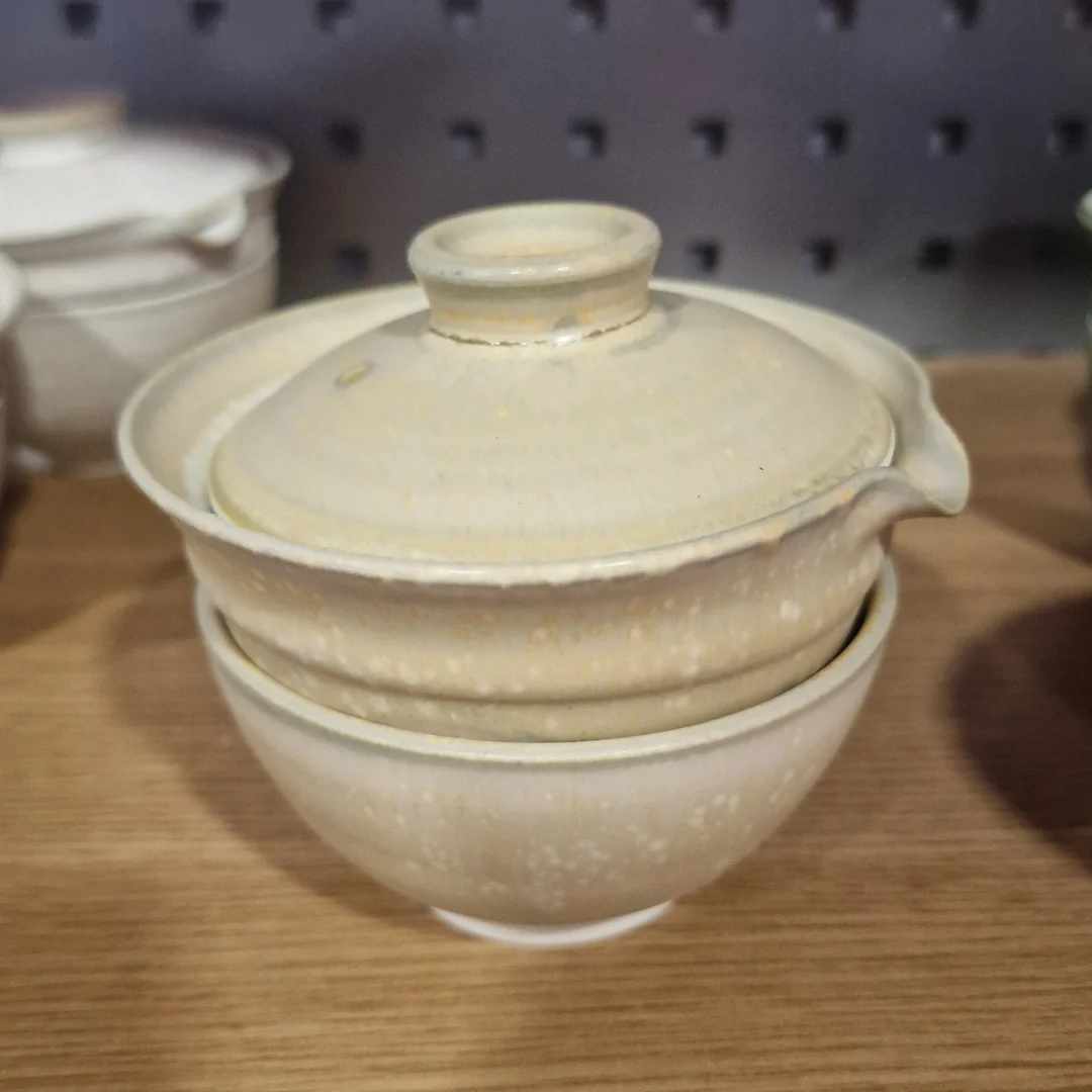 Zhong māla tējas ceremonijas komplekts - Gaivaņa un krūze, roku darbs, Bēšs