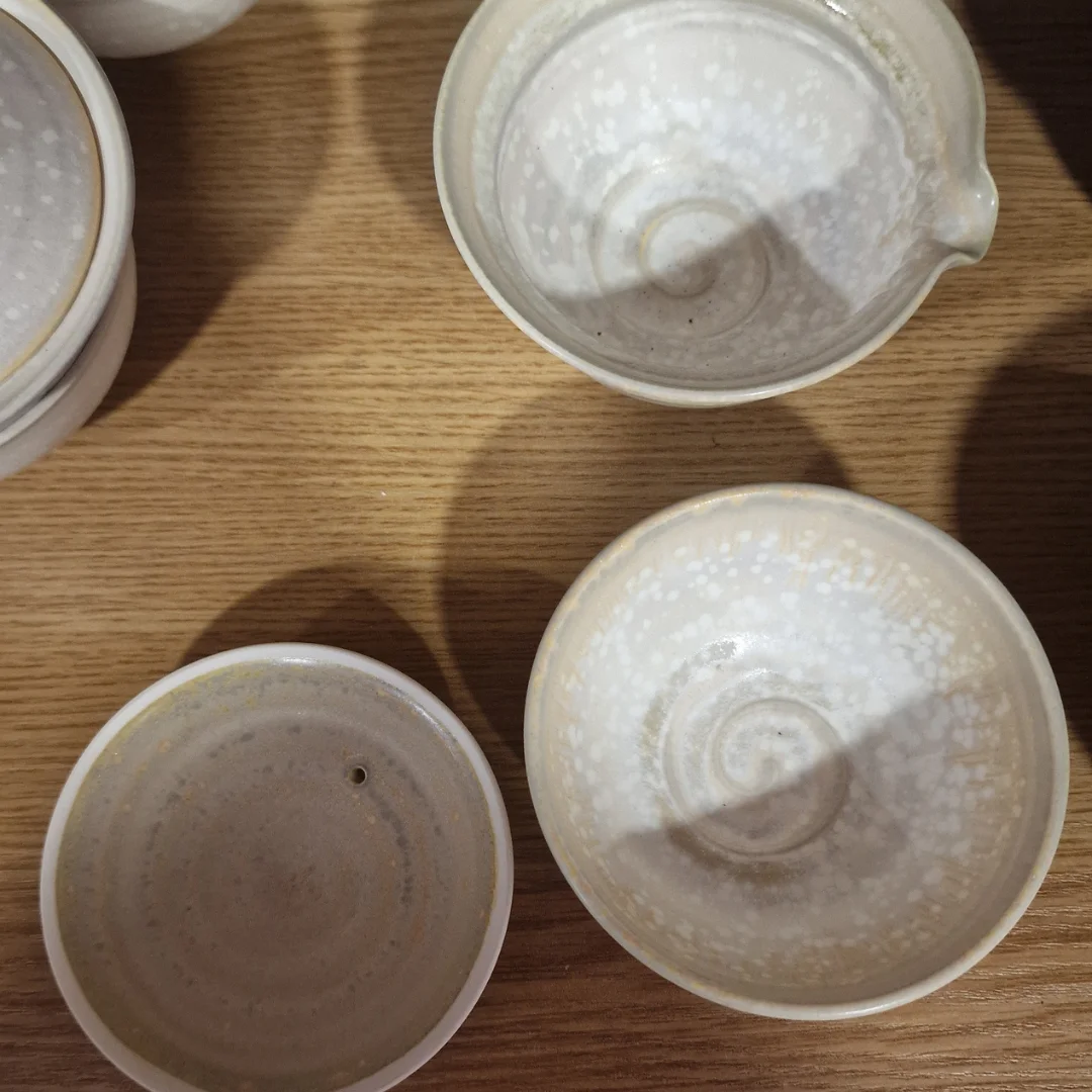 Zhong māla tējas ceremonijas komplekts - Gaivaņa un krūze, roku darbs, Bēšs