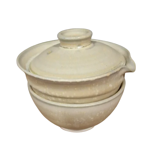 Комплект для чайной церемонии из глины Zhong - Гайвань и чашка, ручная работа, Бежевый