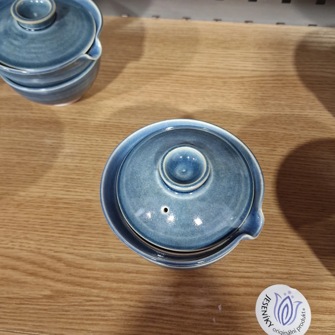 Zhong māla tējas ceremonijas komplekts - Gaivaņa un krūze, roku darbs, Zils