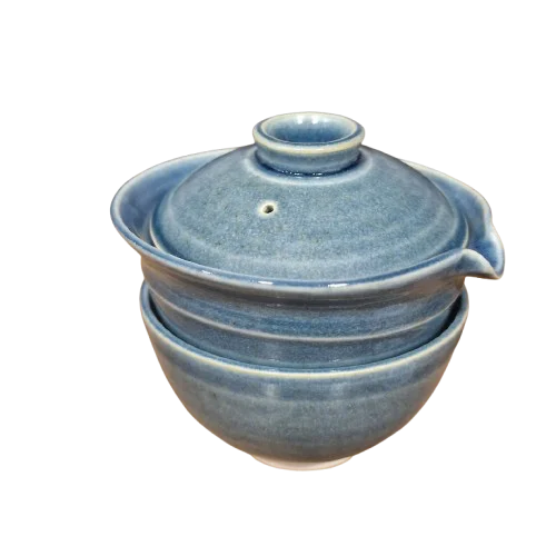 Комплект для чайной церемонии из глины Zhong - Гайвань и чашка, ручная работа, Синий